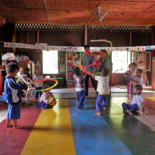 Children trying out play equipment